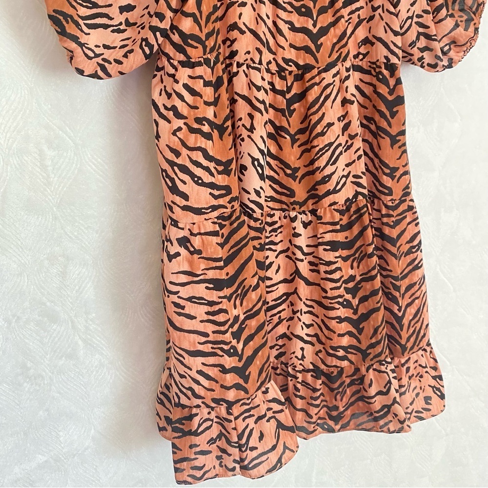 Buddy Love Becca Tiger Print Babydoll Mini Dress Women’s Small Puff Sleeves - Picture 9 of 16